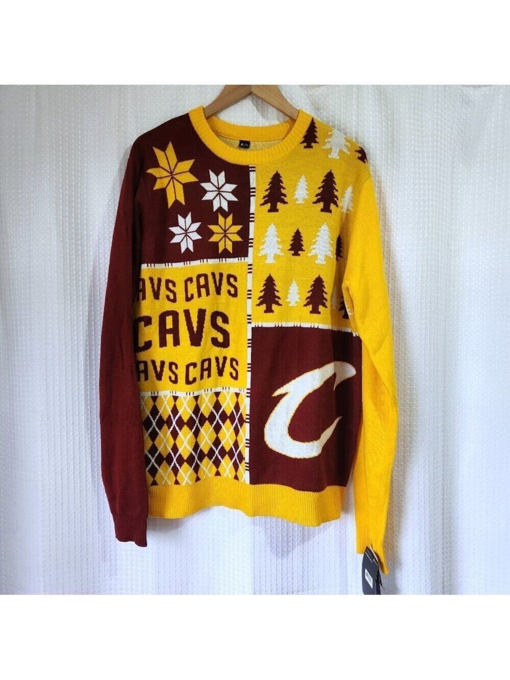 Cleveland Cavaliers Sweater Size XL NBA Christmas Knit Red Blue Snowflakes NWT